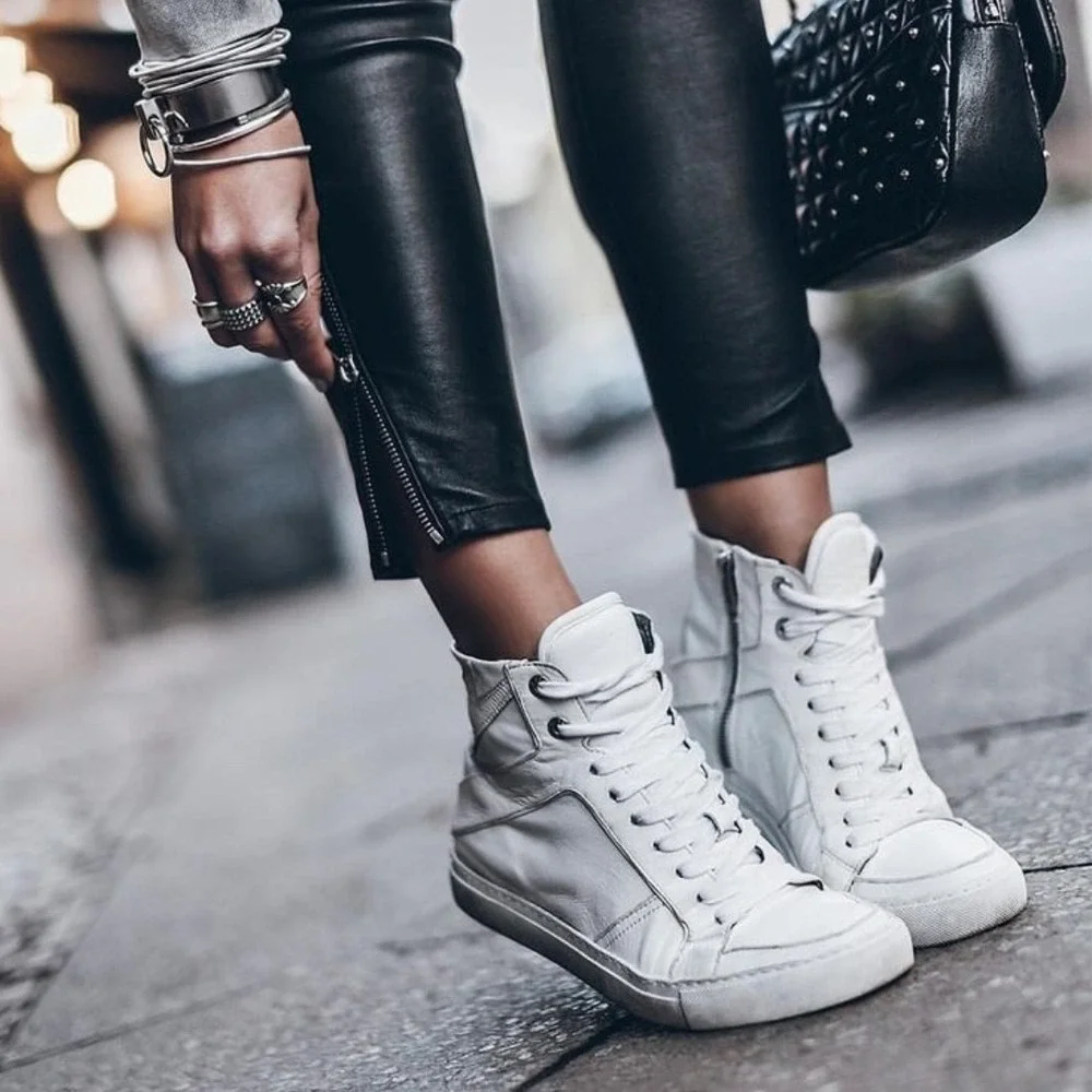 Zadig & Voltaire Womens ZV1747 Flash High Top Sneakers White Leather Studded NEW